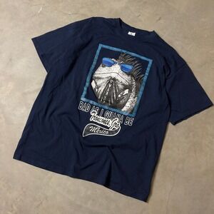 Vintage Yazbek Iguana Graphic TShirt Men XL Navy Blue Mexico Souvenir Streetwear